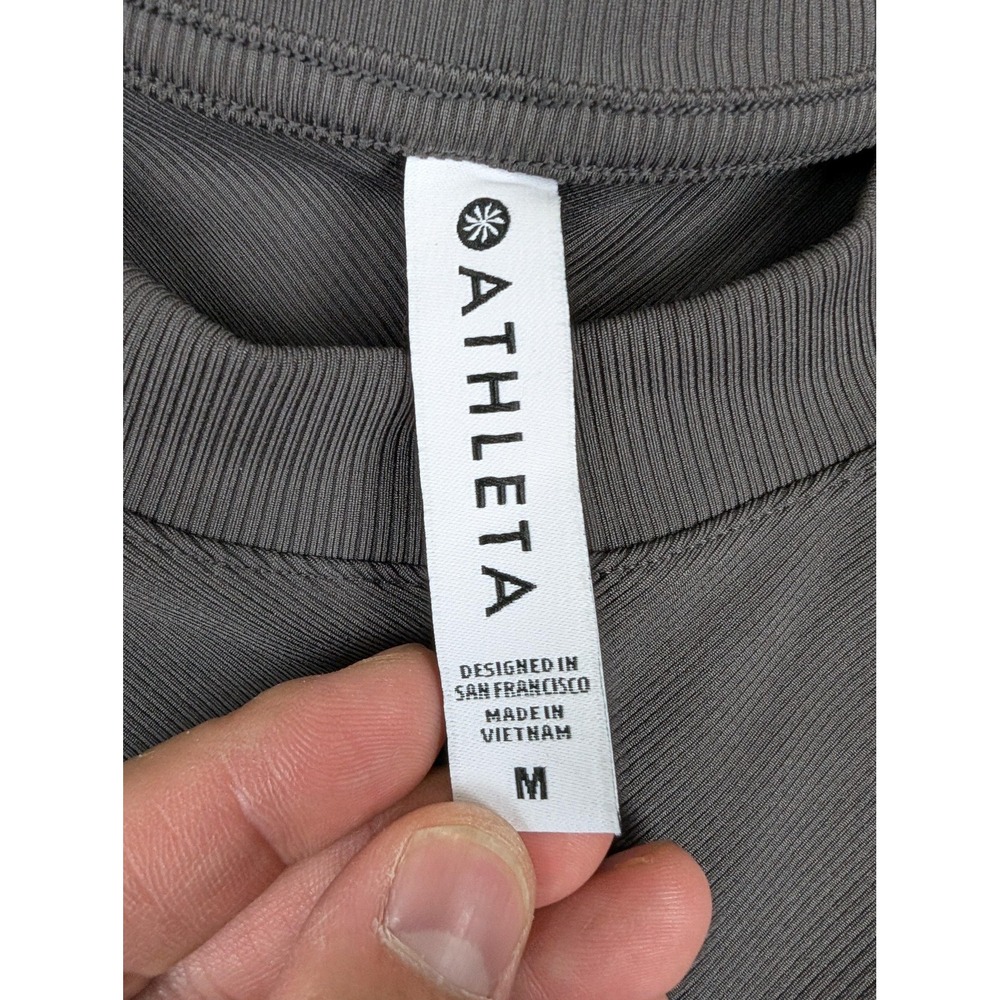 Athleta Tank Top Womens Medium Gray Sleeveless Mock Neck Side Ruched Yoga Active - Picture 2 of 8
